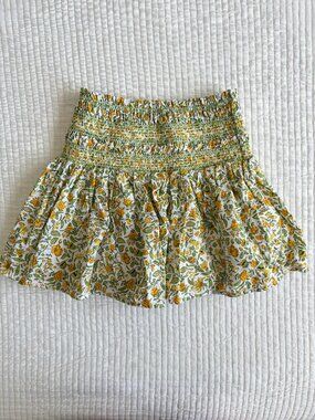 J Crew Crewcuts Skirt Girls Medium Yellow Floral Smocked Green Cotton Cottage M